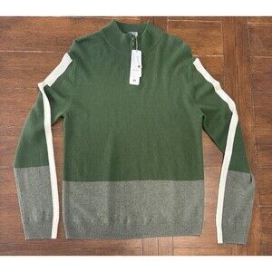 We Norwegians Sweater Mens Green And Grey 1/4-Zip 100% Cashmere Sz M NWT